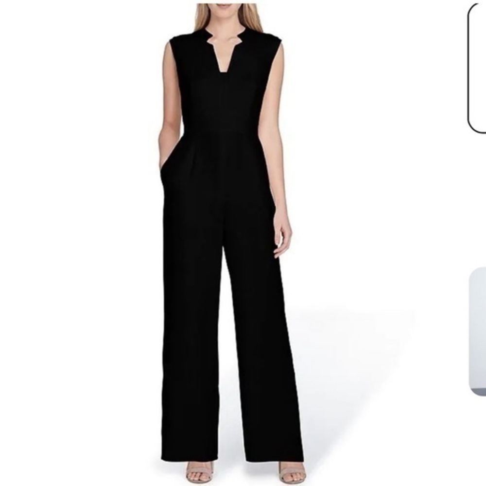 Tahari by ASL Raised Collar Sleeveless Solid Jumpsuit Size 2 Black Pockets